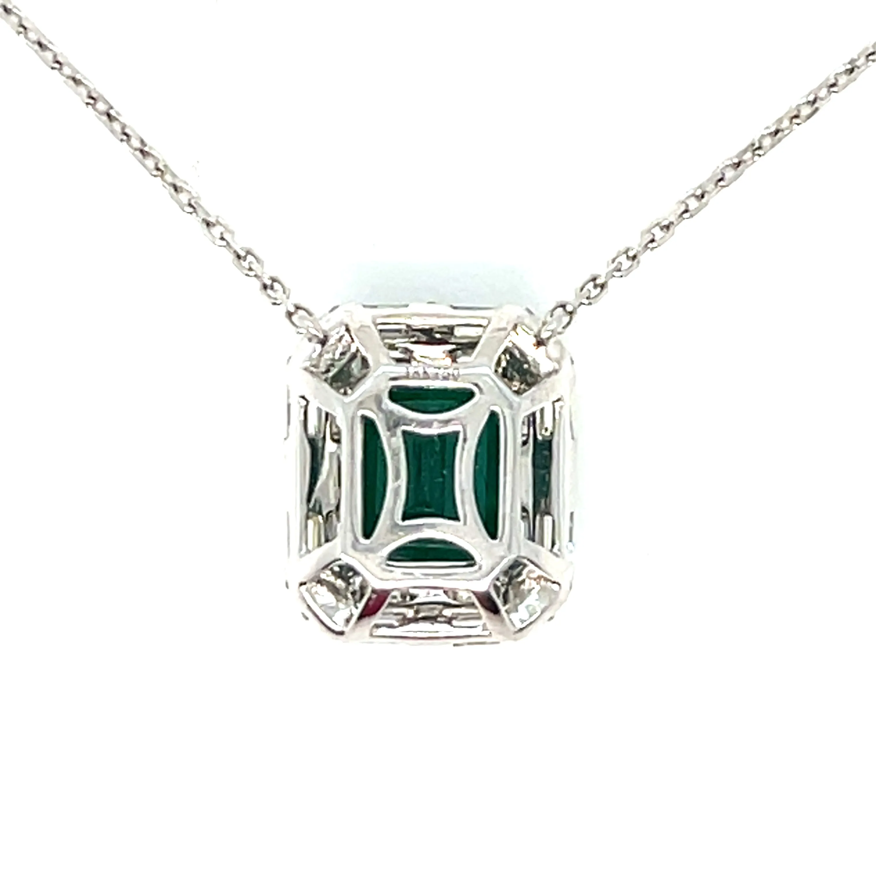 18K White Gold Lady Dainty 2.63ct  Green Cut Emerald Diamonds 16-20" Necklace - NEC-52936