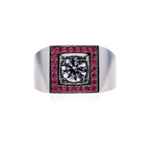 18k White Gold White Sapphire and Ruby Ring Jefe