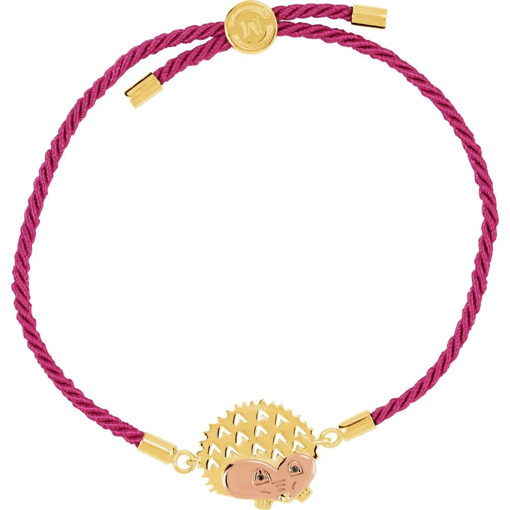 18K Yellow & Rose Vermeil Hedgehog Pink Satin 8" Bracelet for Protection