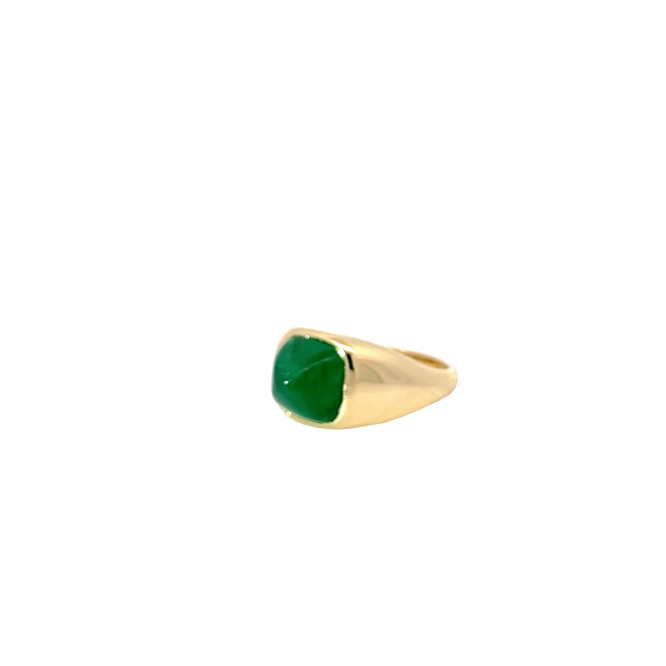 18K YELLOW GOLD 4.06CT CABOCHON COLOMBIAN EMERALD CUSHION CUT PYRAMID RING