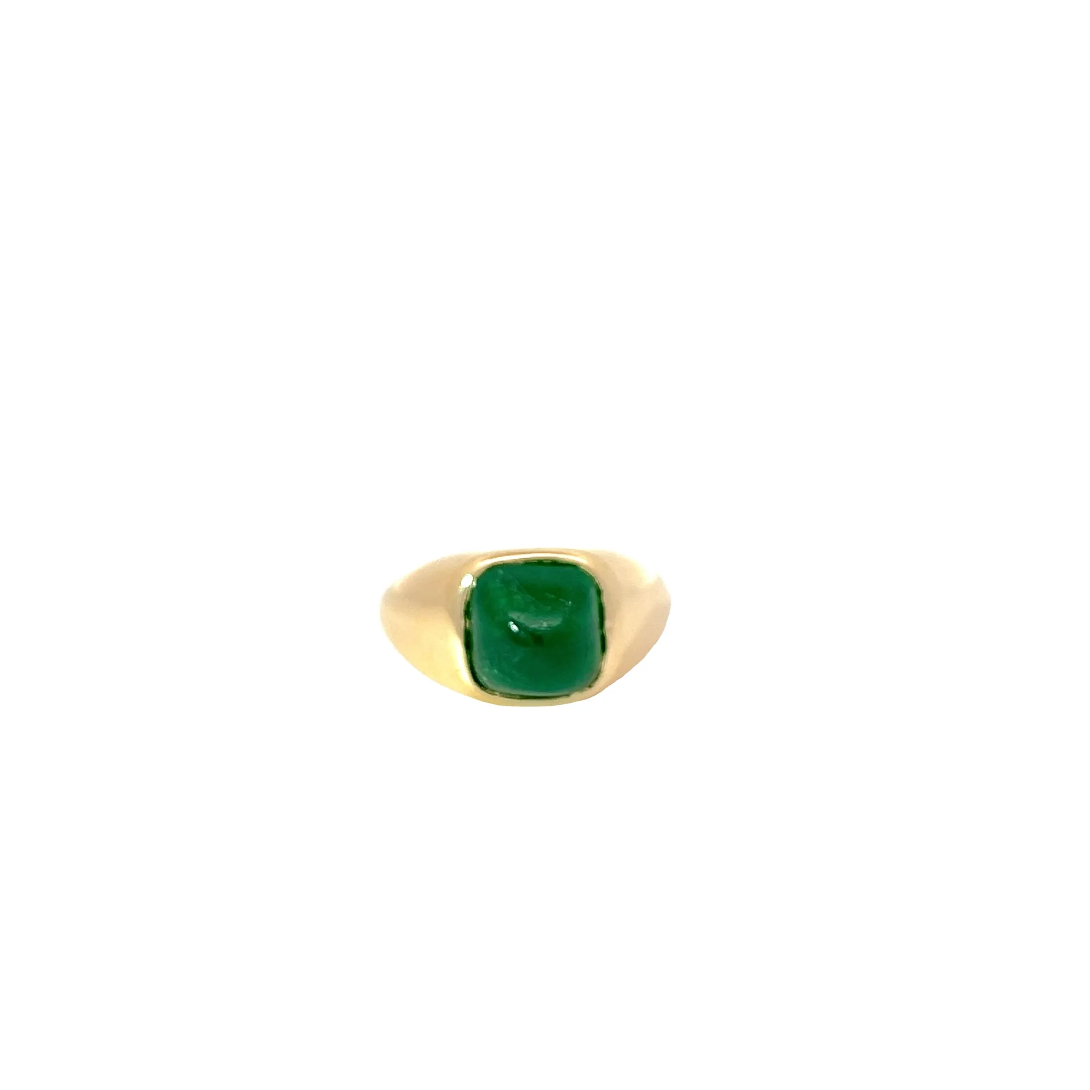 18K YELLOW GOLD 4.06CT CABOCHON COLOMBIAN EMERALD CUSHION CUT PYRAMID RING