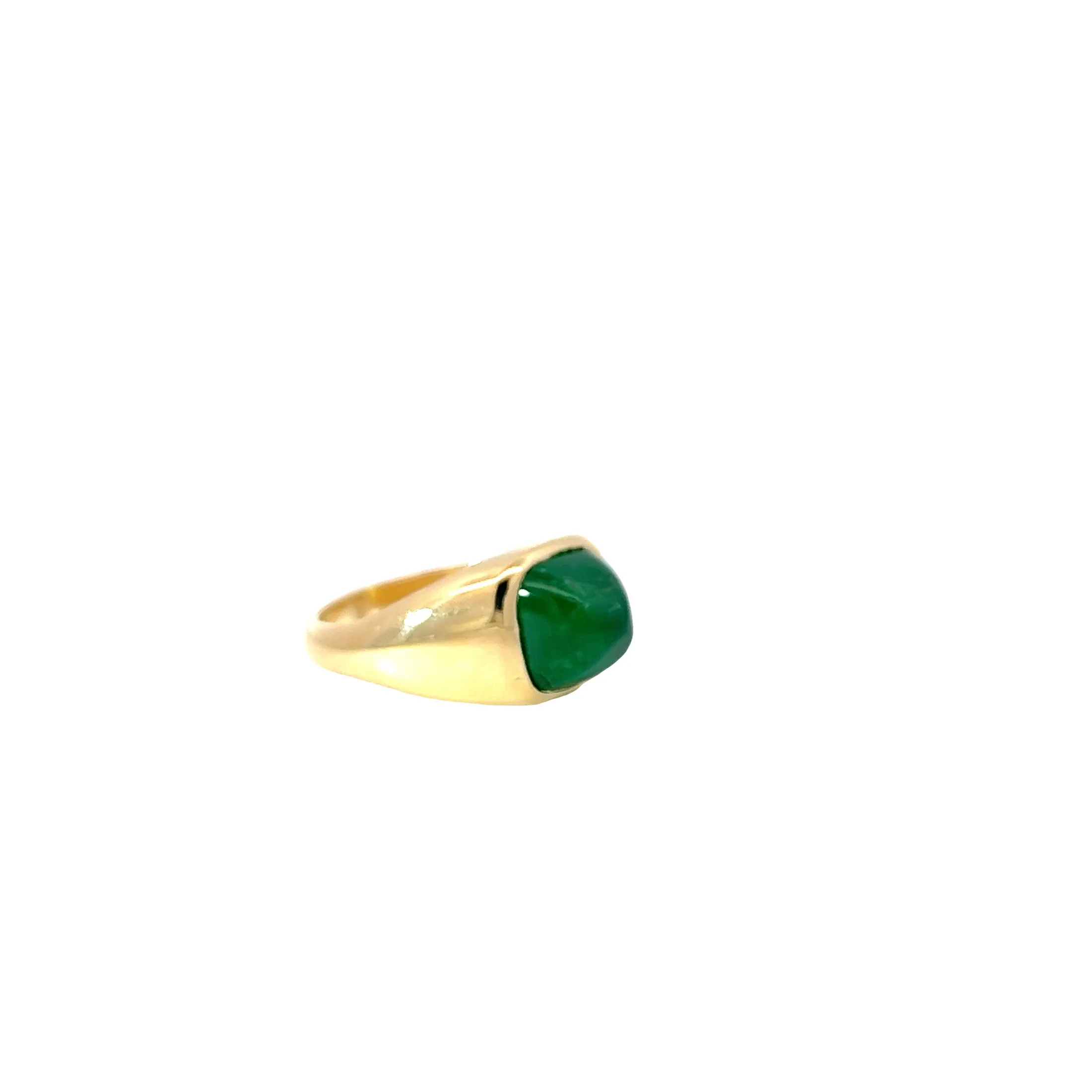 18K YELLOW GOLD 4.06CT CABOCHON COLOMBIAN EMERALD CUSHION CUT PYRAMID RING