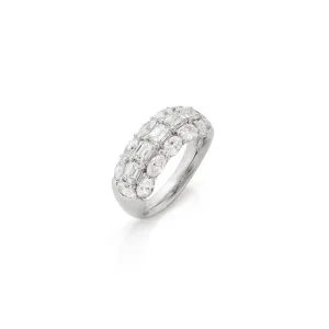 18KW 3 Row Oval and Emerald Cut Diamond Band