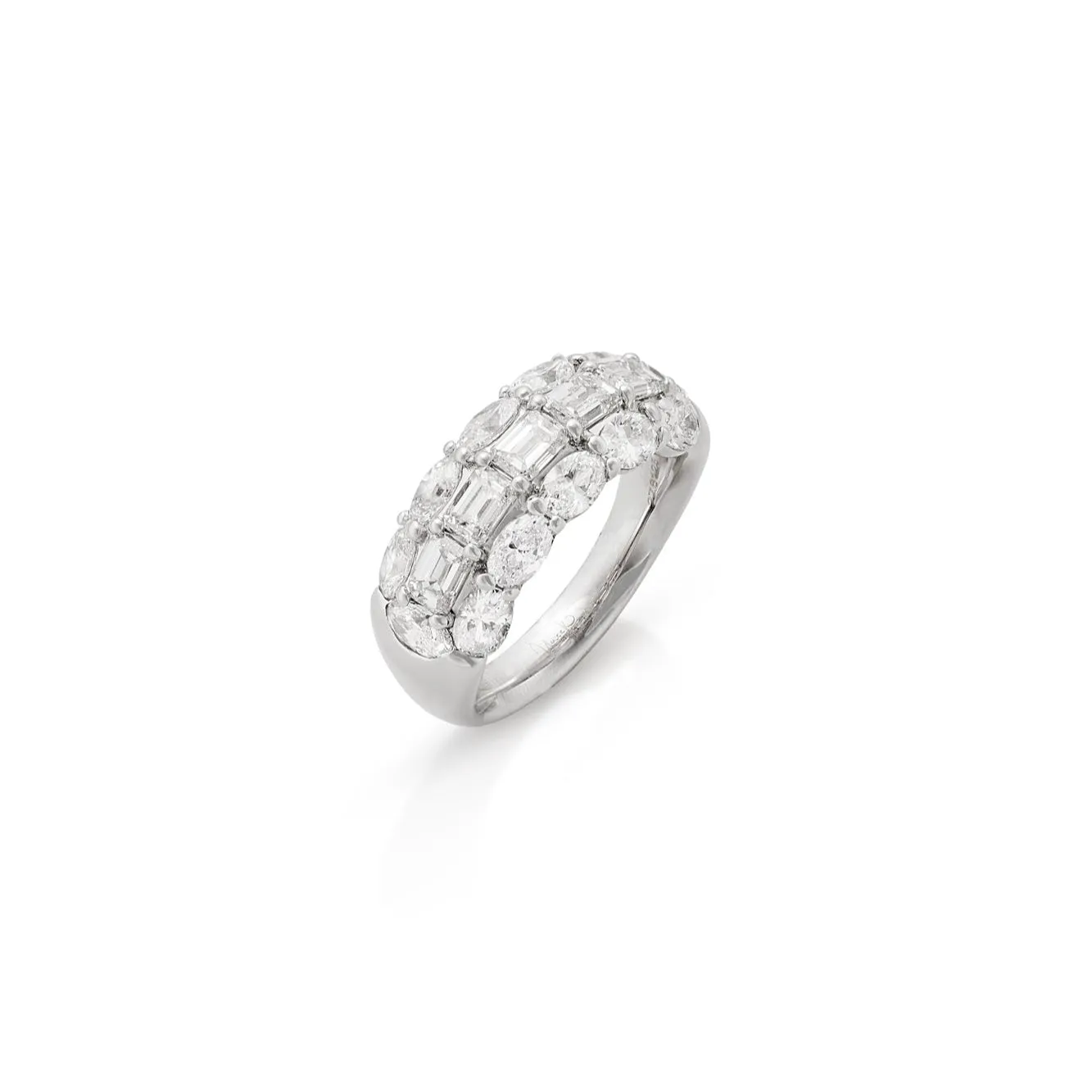 18KW 3 Row Oval and Emerald Cut Diamond Band