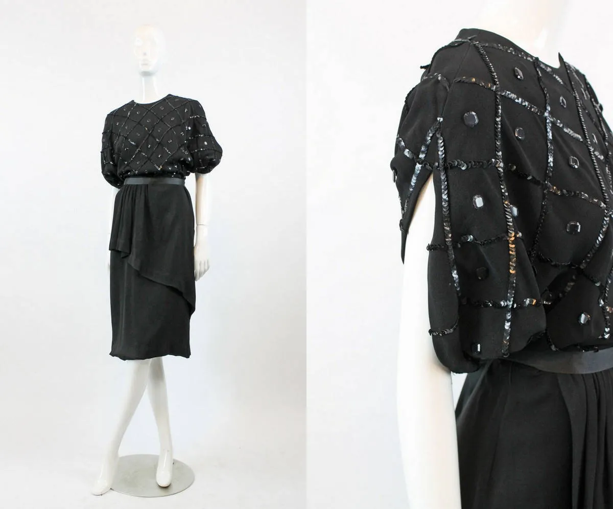 1940s sequin peplum dress rayon medium | new fall