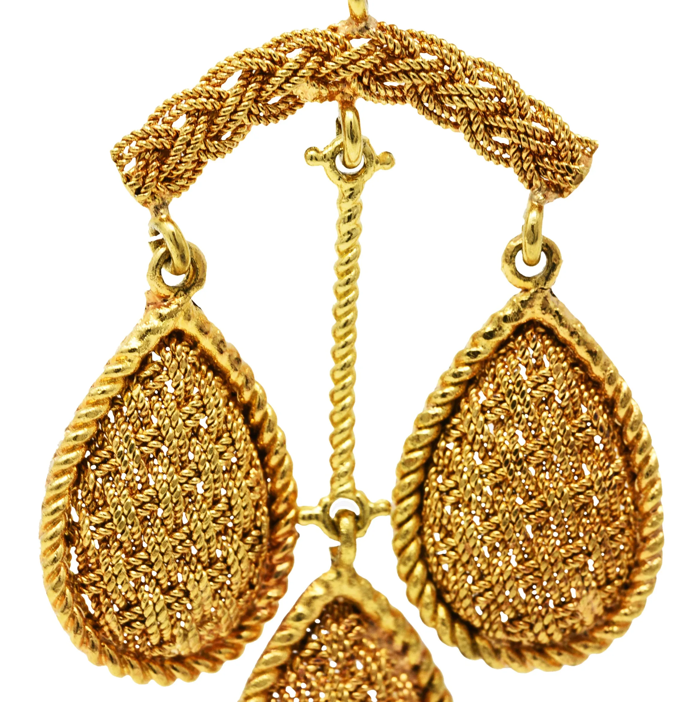 1970's Ruth Satsky 18 Karat Gold Chandelier Drop Ear-Clip Earrings