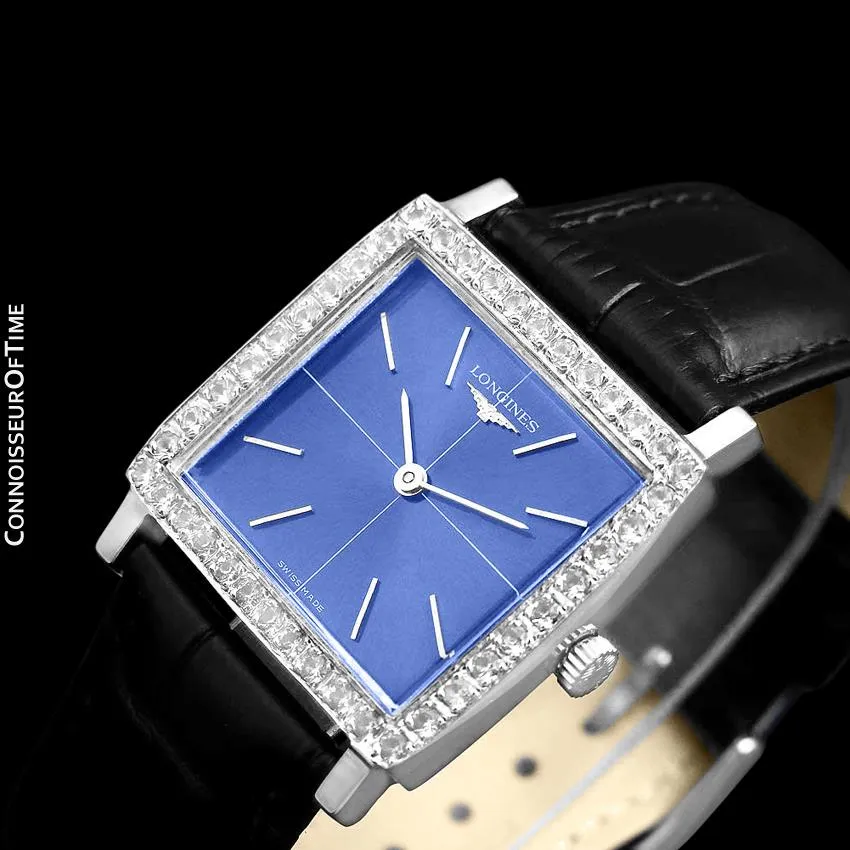 1970's Longines Vintage Mens Midsize Ultra Thin Classic Watch - Stainless Steel & Diamonds