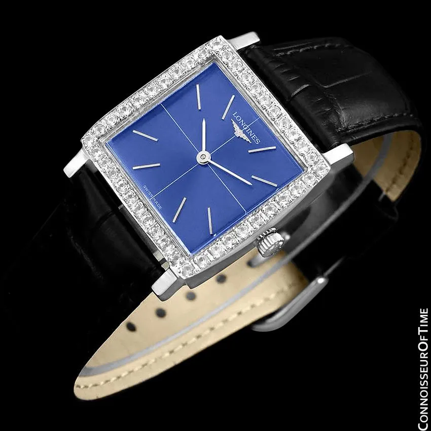 1970's Longines Vintage Mens Midsize Ultra Thin Classic Watch - Stainless Steel & Diamonds
