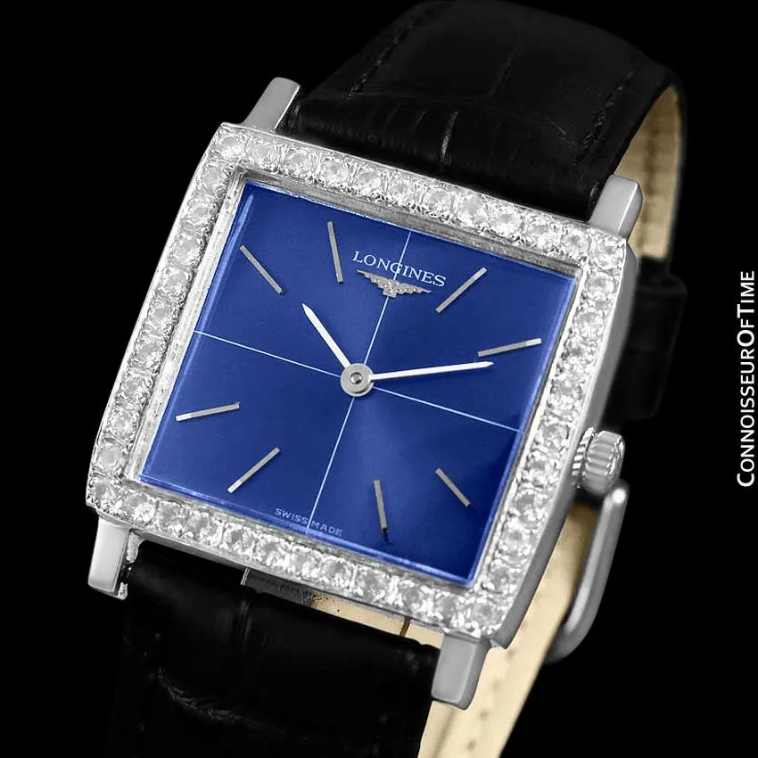 1970's Longines Vintage Mens Midsize Ultra Thin Classic Watch - Stainless Steel & Diamonds