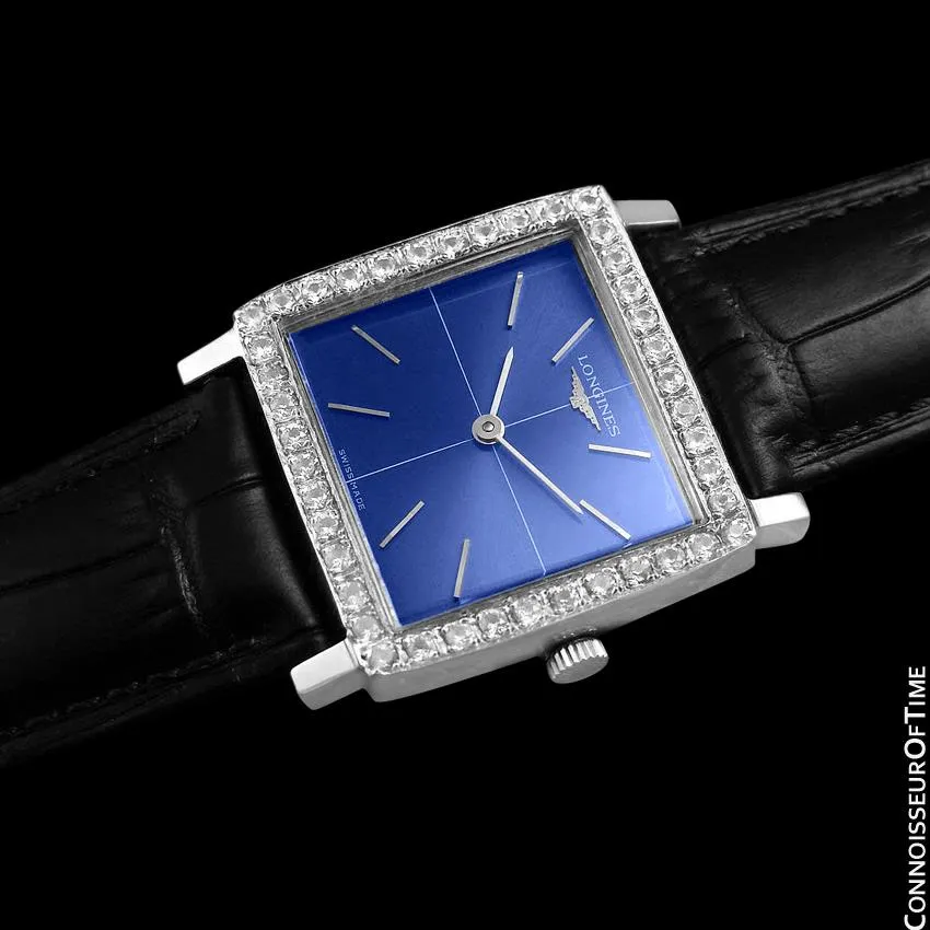 1970's Longines Vintage Mens Midsize Ultra Thin Classic Watch - Stainless Steel & Diamonds