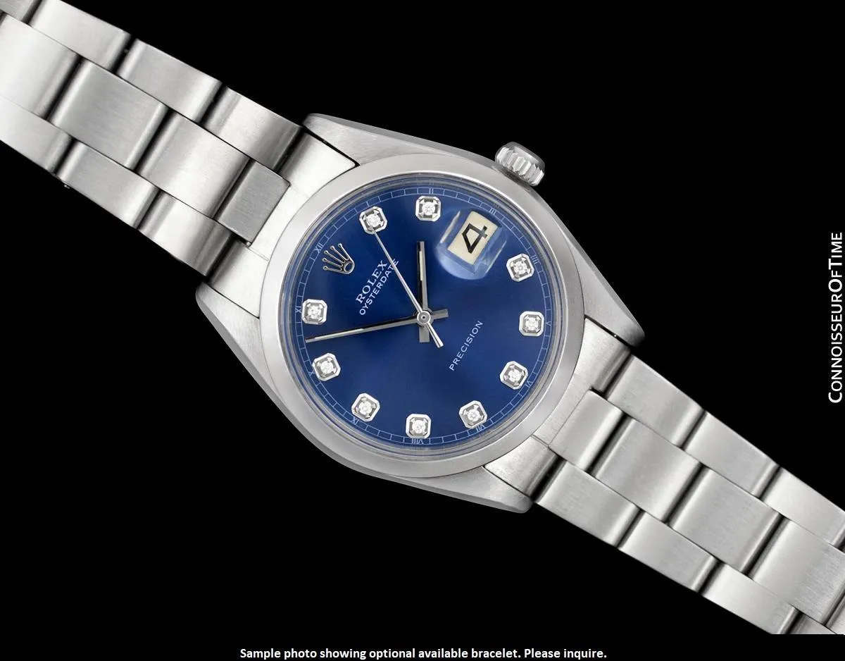 1973 Rolex Oysterdate Vintage Mens Blue Dial Watch with Date - Stainless Steel