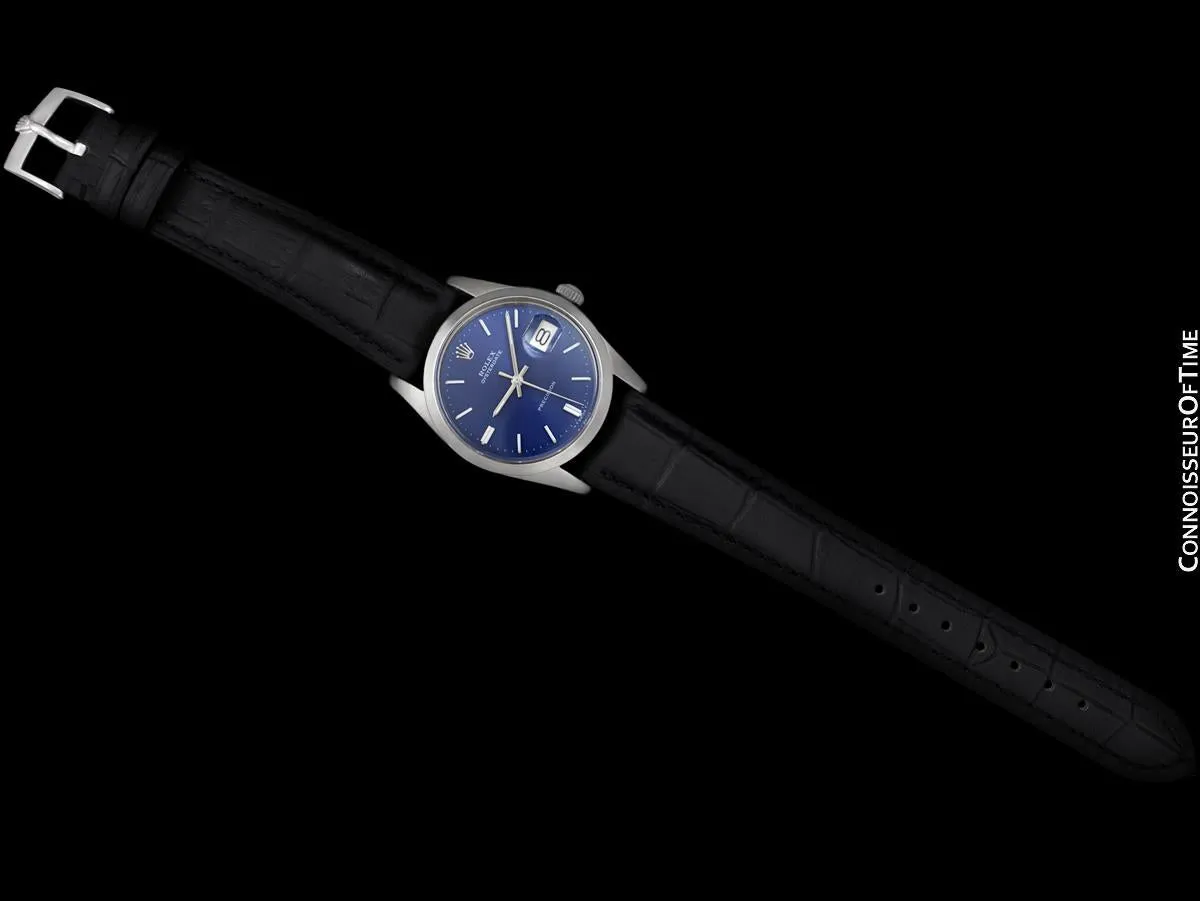 1973 Rolex Oysterdate Vintage Mens Blue Dial Watch with Date - Stainless Steel