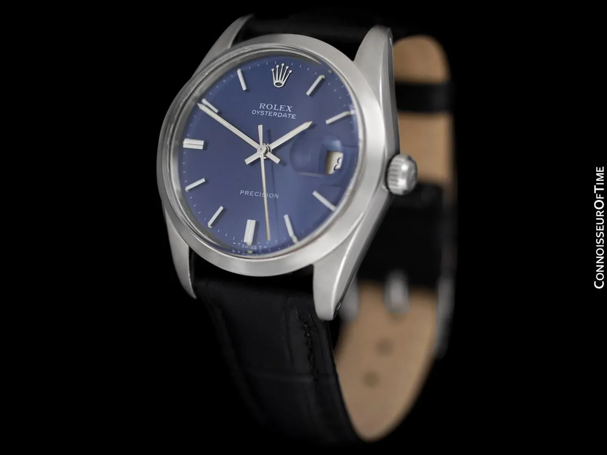 1973 Rolex Oysterdate Vintage Mens Blue Dial Watch with Date - Stainless Steel