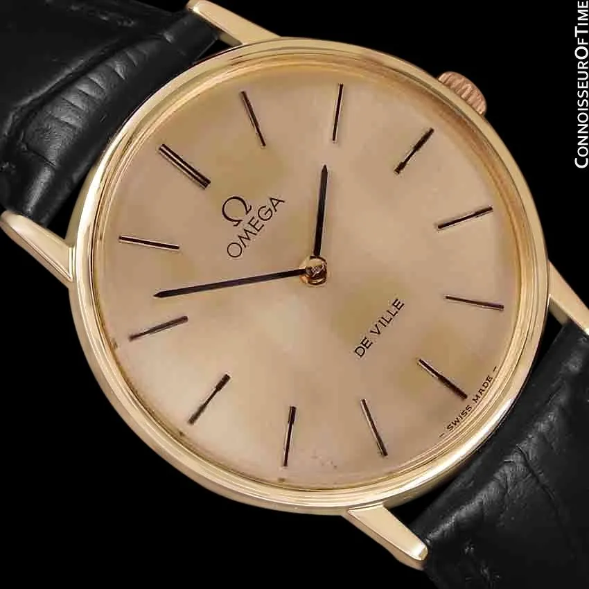 1980 Omega De Ville Vintage Mens Midsize Ultra Thin Dress Watch - 18K Gold Plated and Stainless Steel