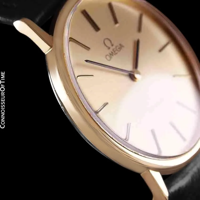 1980 Omega De Ville Vintage Mens Midsize Ultra Thin Dress Watch - 18K Gold Plated and Stainless Steel