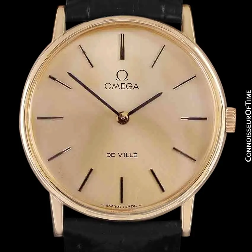 1980 Omega De Ville Vintage Mens Midsize Ultra Thin Dress Watch - 18K Gold Plated and Stainless Steel
