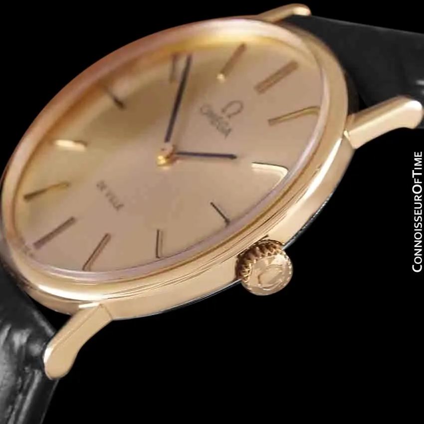1980 Omega De Ville Vintage Mens Midsize Ultra Thin Dress Watch - 18K Gold Plated and Stainless Steel