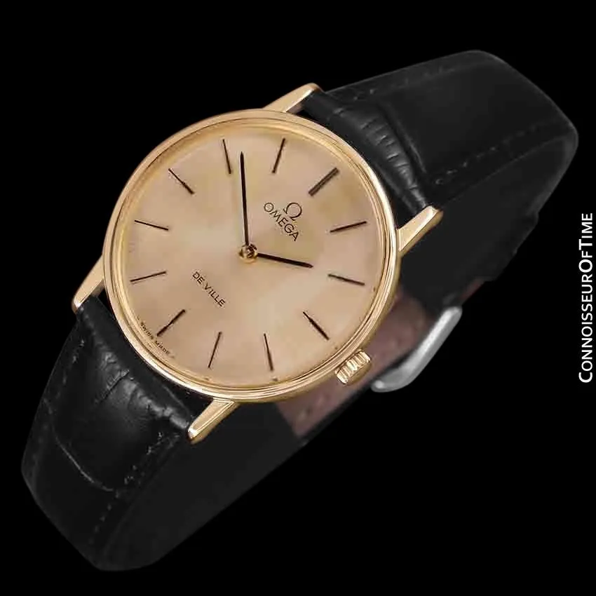 1980 Omega De Ville Vintage Mens Midsize Ultra Thin Dress Watch - 18K Gold Plated and Stainless Steel