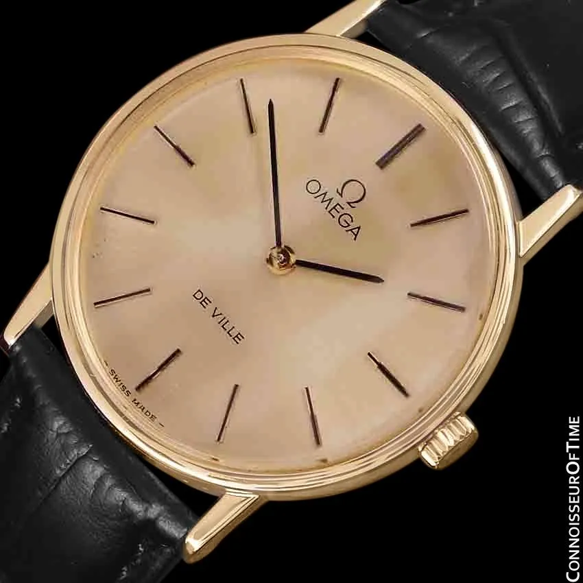 1980 Omega De Ville Vintage Mens Midsize Ultra Thin Dress Watch - 18K Gold Plated and Stainless Steel