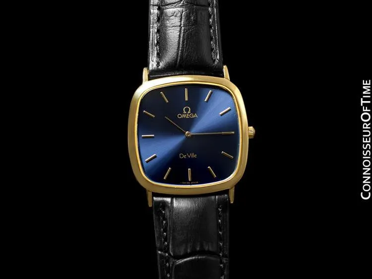 1980's Omega de Ville Vintage Mens Midsize Ultra Thin Dress Watch - 18K Gold Plated & Stainless Steel