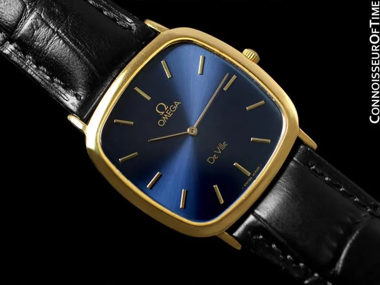 1980's Omega de Ville Vintage Mens Midsize Ultra Thin Dress Watch - 18K Gold Plated & Stainless Steel