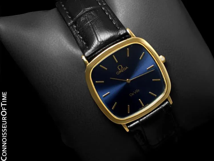 1980's Omega de Ville Vintage Mens Midsize Ultra Thin Dress Watch - 18K Gold Plated & Stainless Steel