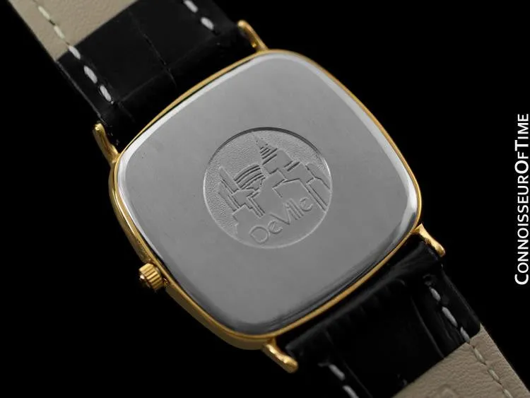 1980's Omega de Ville Vintage Mens Midsize Ultra Thin Dress Watch - 18K Gold Plated & Stainless Steel