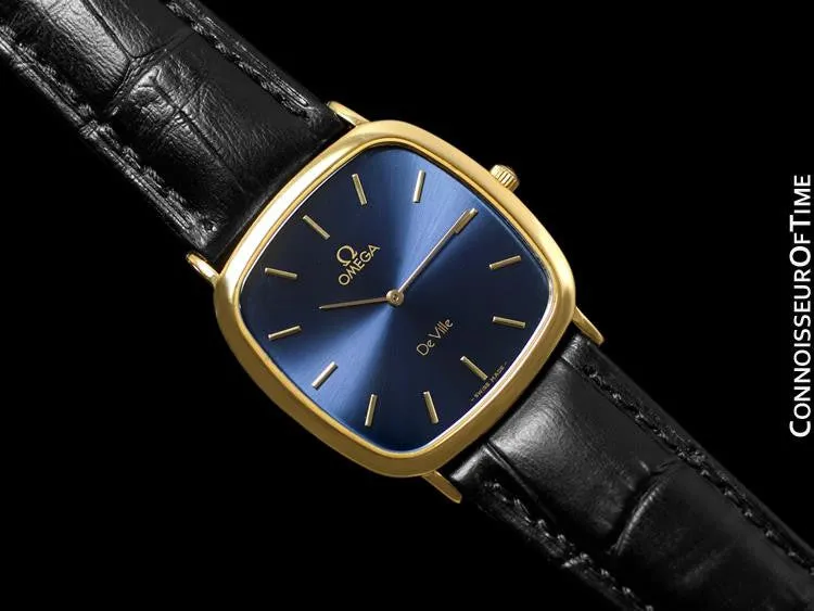 1980's Omega de Ville Vintage Mens Midsize Ultra Thin Dress Watch - 18K Gold Plated & Stainless Steel