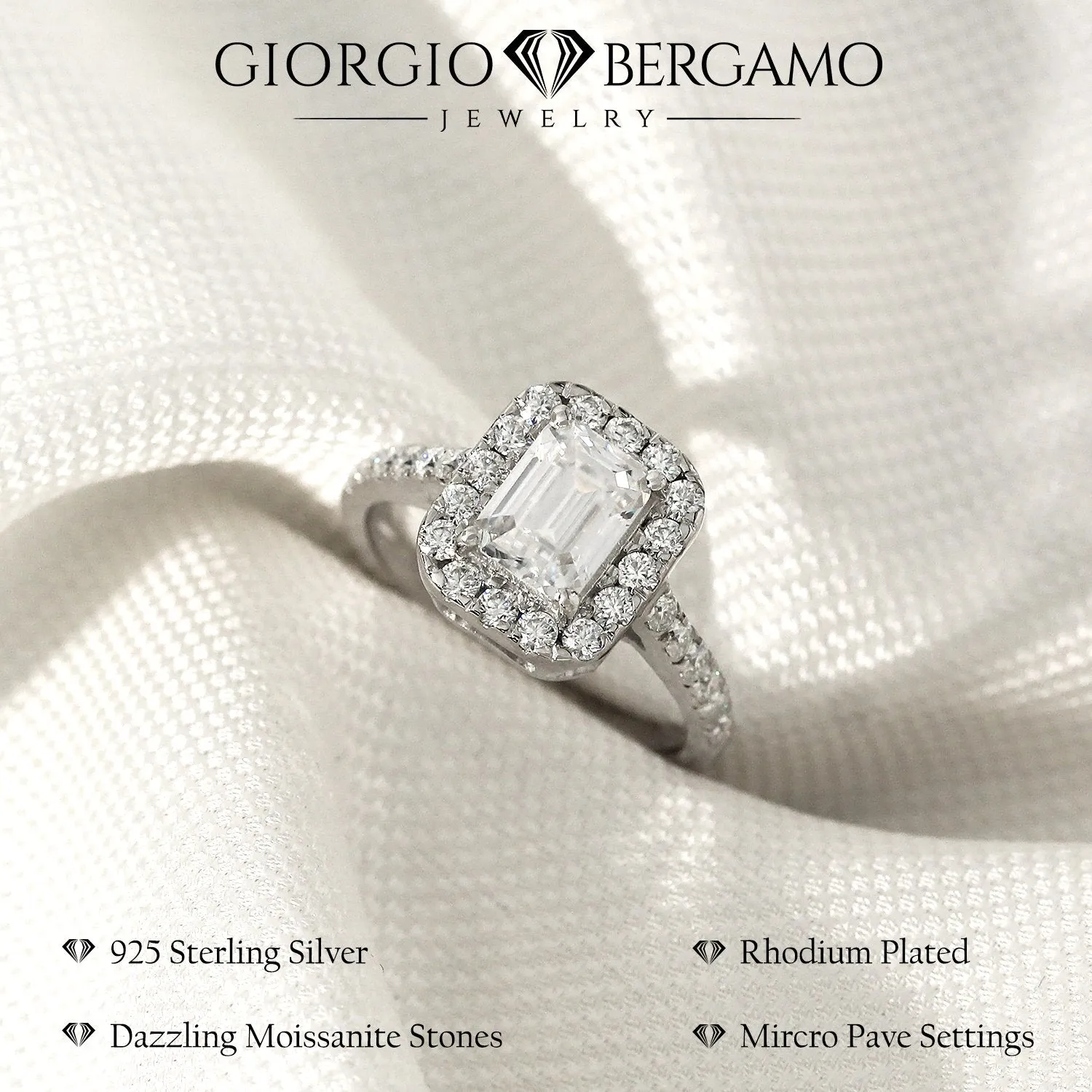 2.50 CTTW Moissanite Emerald Halo Engagement Ring in 925 Sterling Silver