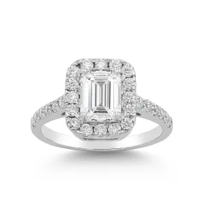 2.50 CTTW Moissanite Emerald Halo Engagement Ring in 925 Sterling Silver