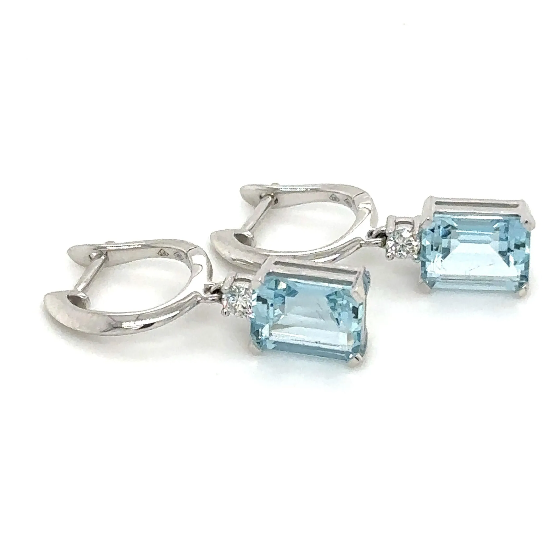 3.19ct tw Aquamarine Emerald cut and Diamond Earrings
