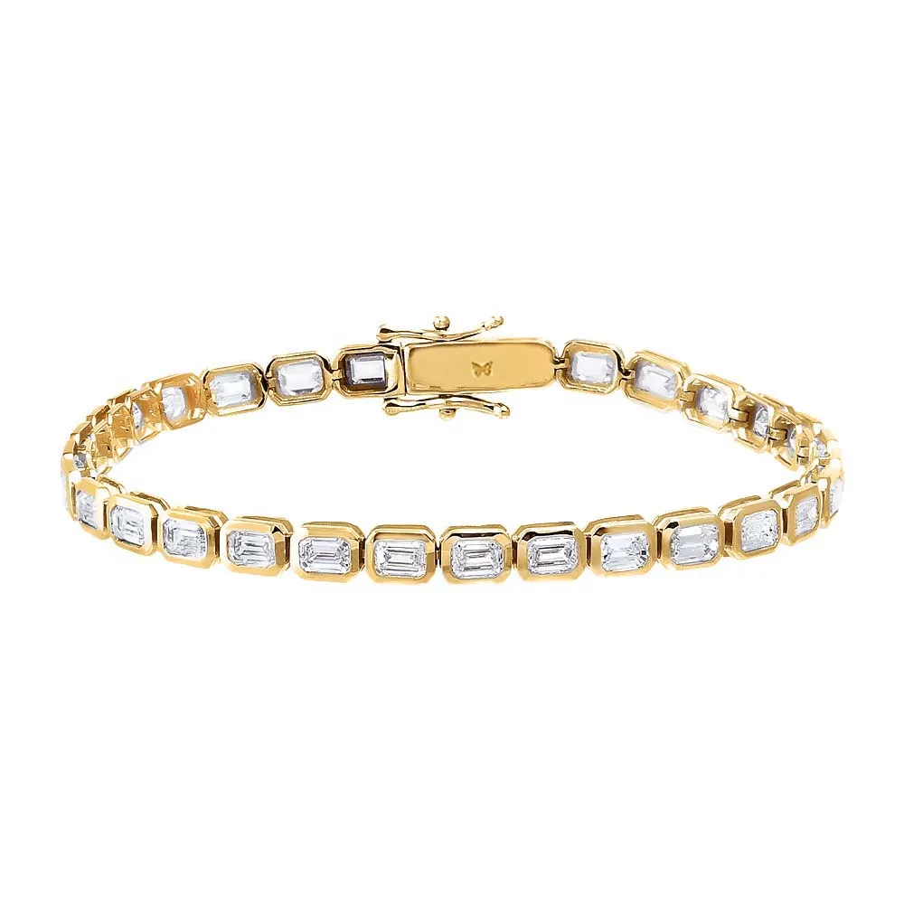 6 Carat Lab Grown Diamond Emerald Bezel Tennis Bracelet 14K