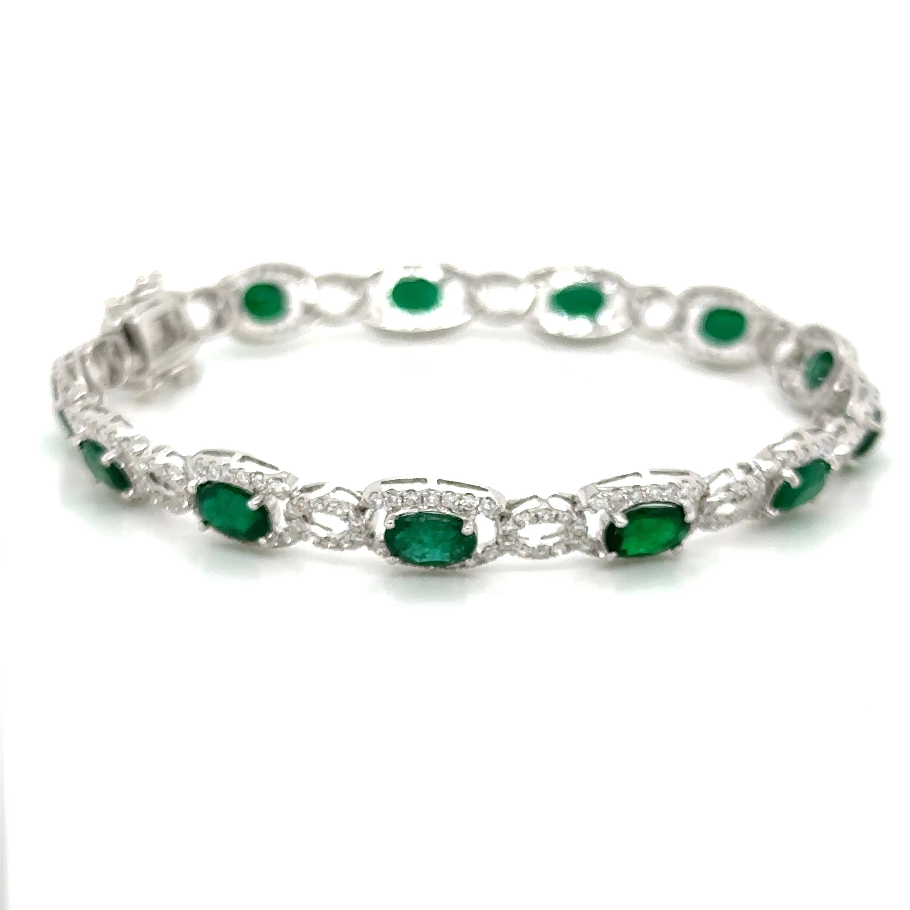 7.38ct t.w. Round Brilliant Cut Diamond and Oval -cut Emerald Statement Bracelet