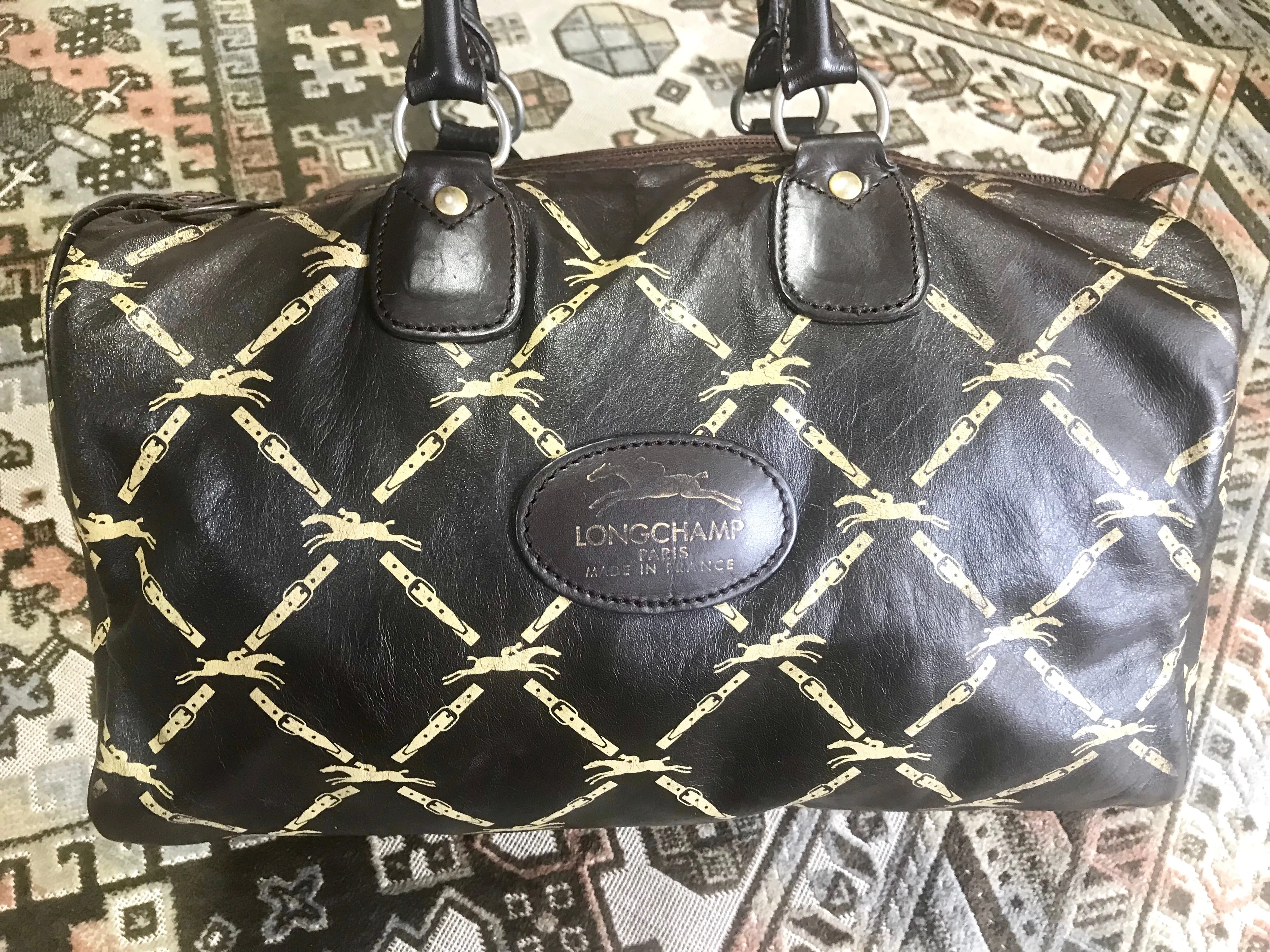 80's vintage Longchamp classic dark brown nappa leather mini speedy style handbag. Classic bag for unisex use. 061022re1