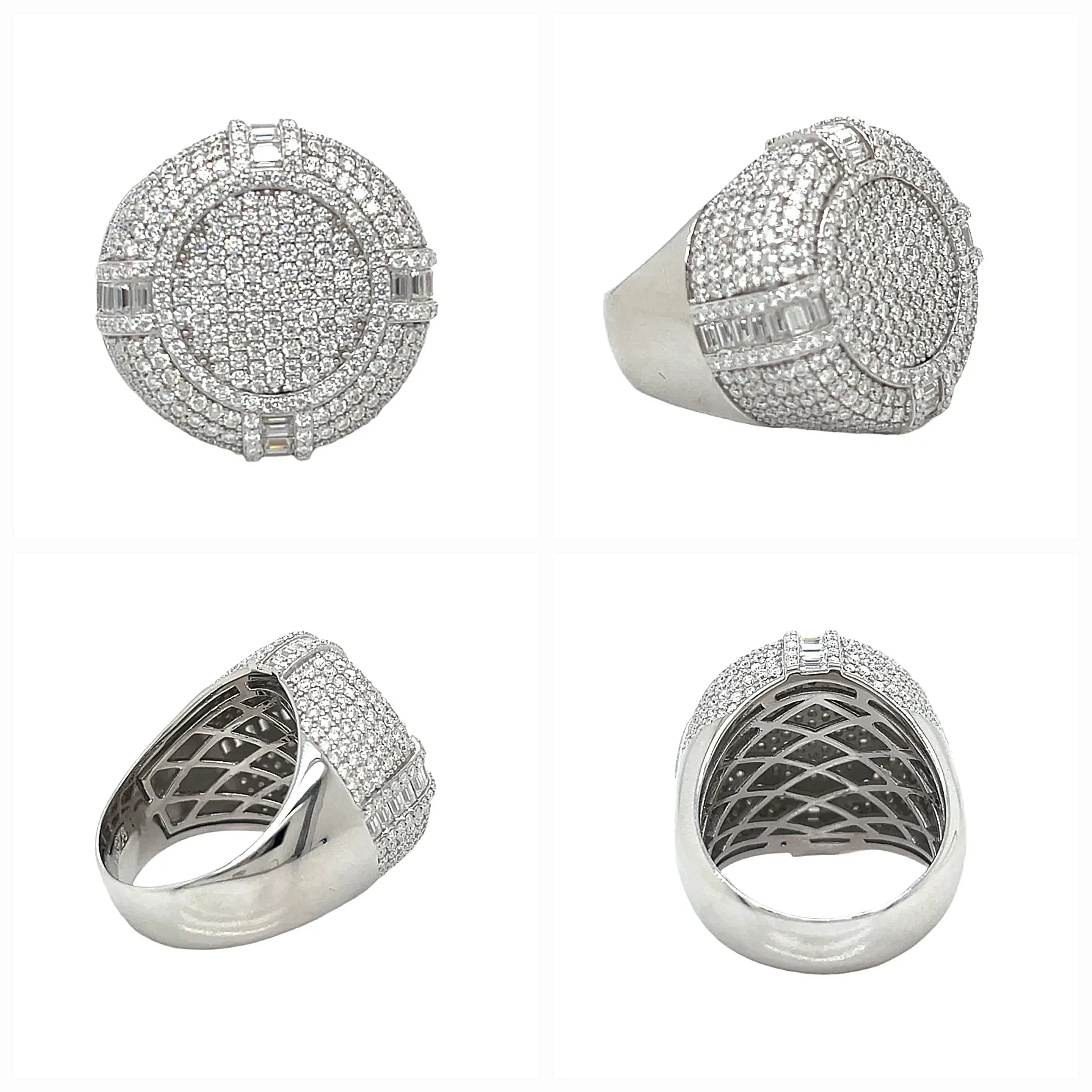 925 Sterling Silver Baguette and Round Cubic Zirconia Circle Ring - C100119