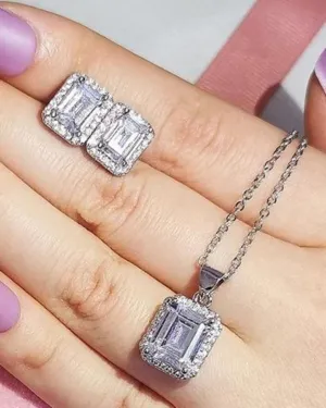 925 Sterling Silver Emerald Cut Jewelry Set
