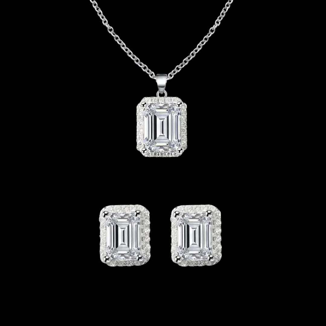 925 Sterling Silver Emerald Cut Jewelry Set