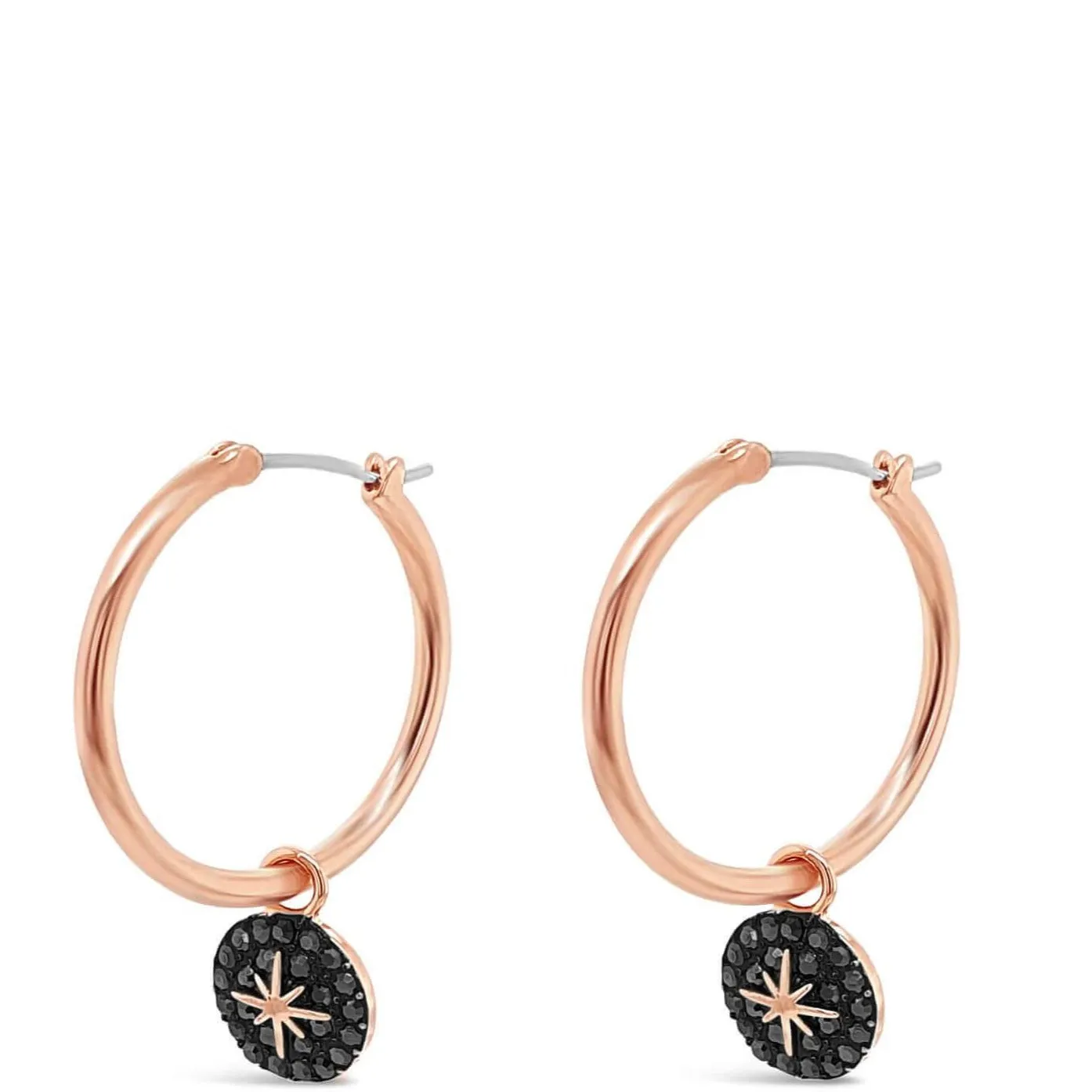 Absolute Rose Gold Gun Metal Star Disc Hoop Earrings