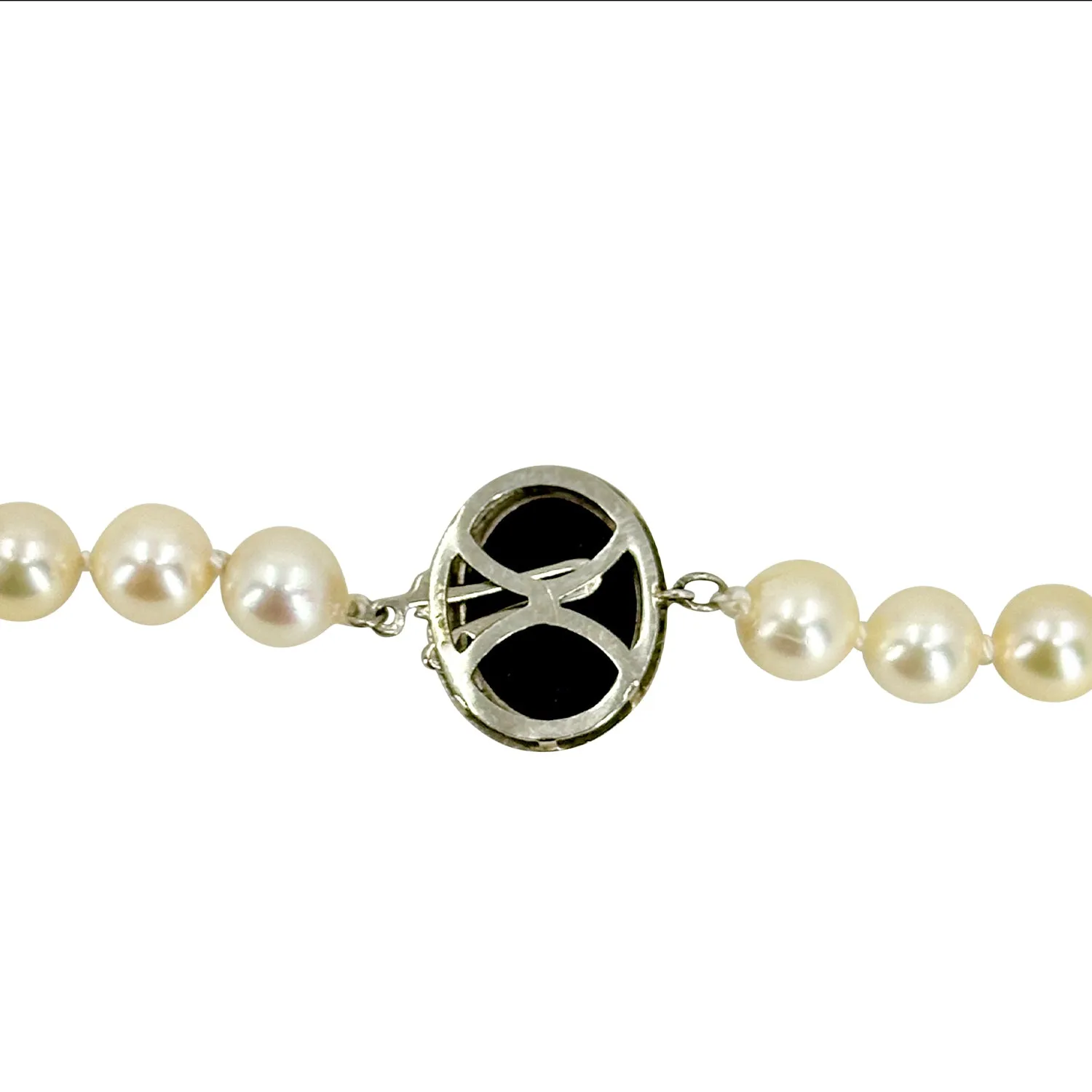 Agate Cameo Vintage Japanese Saltwater Akoya Cultured Pearl Opera Necklace - 14K White Gold 27 Inch