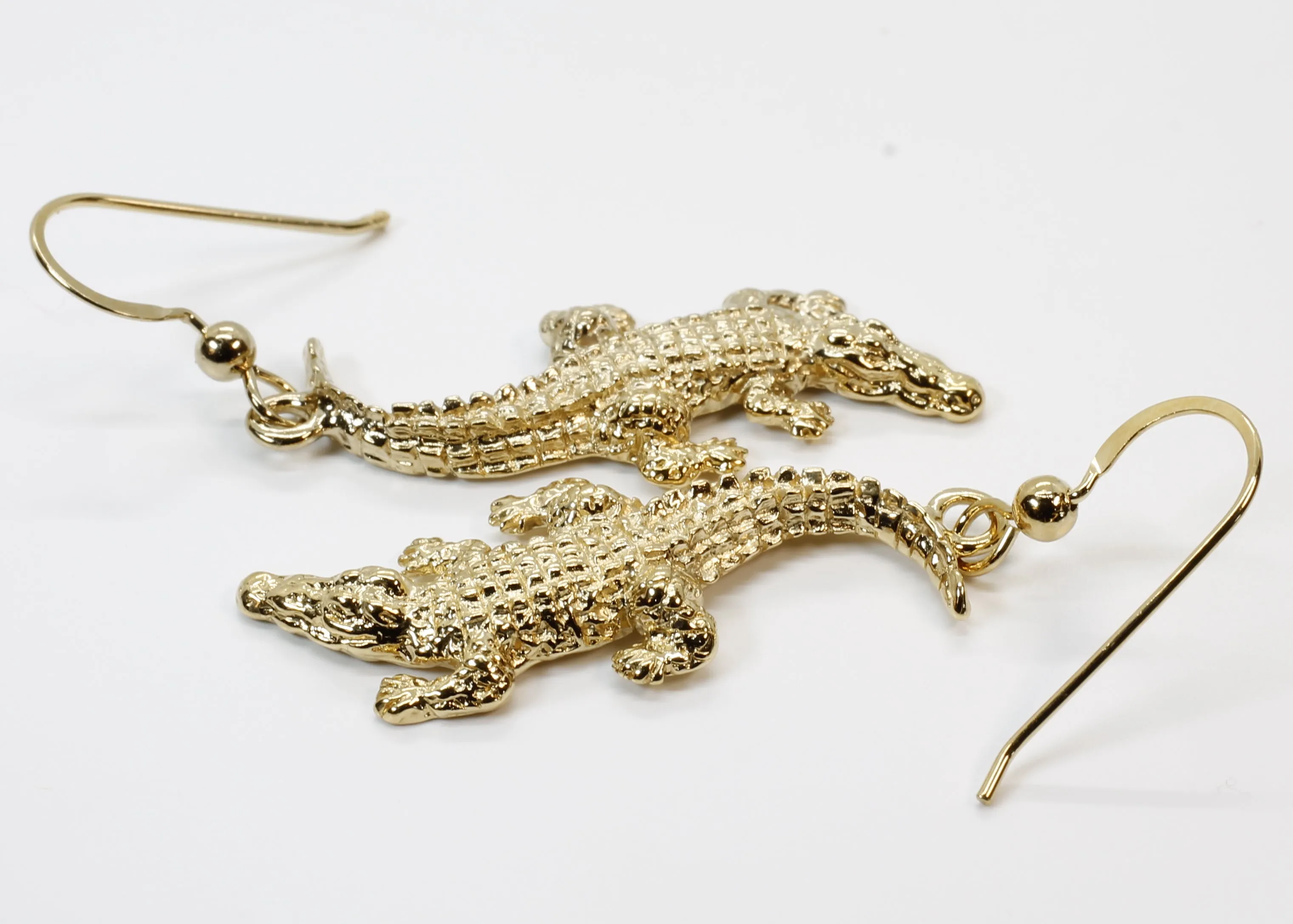 Alligator Dangle Earrings in 14kt. Yellow Gold Vermeil in Large Statement Size Alligator