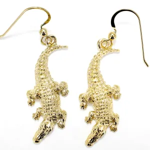 Alligator Dangle Earrings in 14kt. Yellow Gold Vermeil in Large Statement Size Alligator