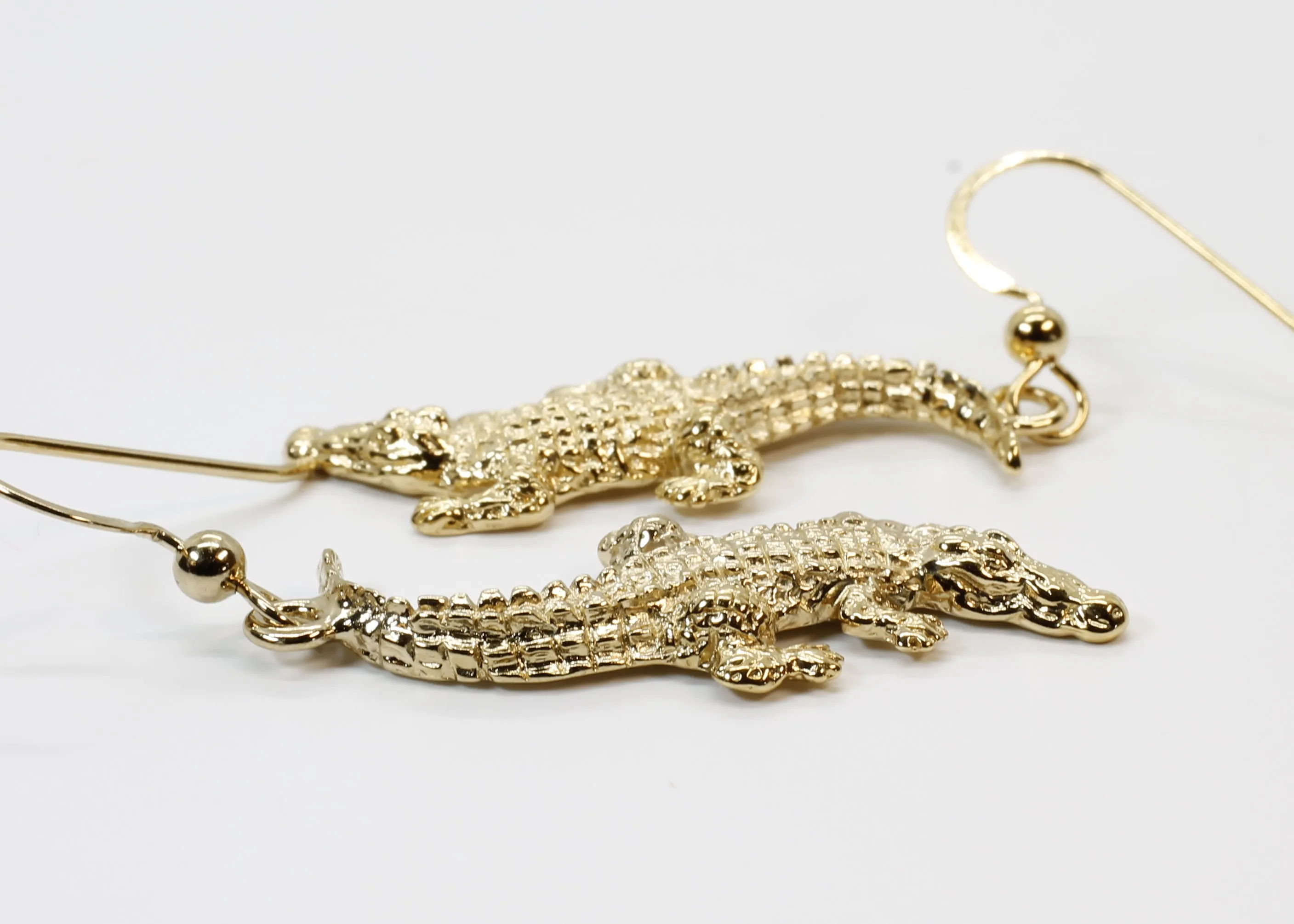 Alligator Dangle Earrings in 14kt. Yellow Gold Vermeil in Large Statement Size Alligator