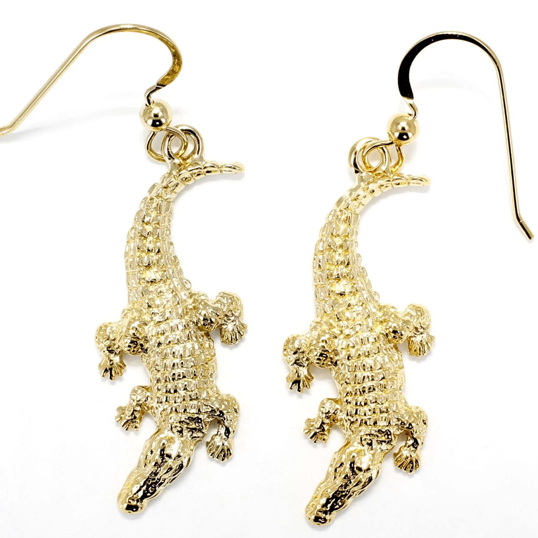 Alligator Dangle Earrings in 14kt. Yellow Gold Vermeil in Large Statement Size Alligator