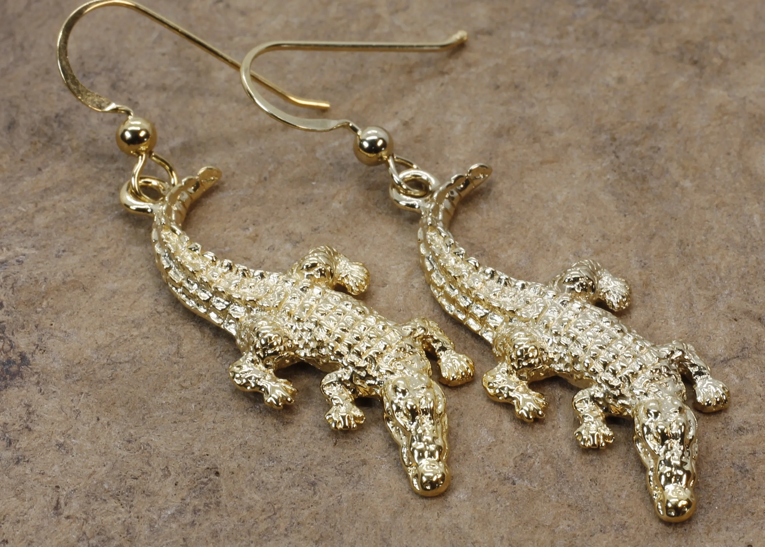 Alligator Dangle Earrings in 14kt. Yellow Gold Vermeil in Large Statement Size Alligator