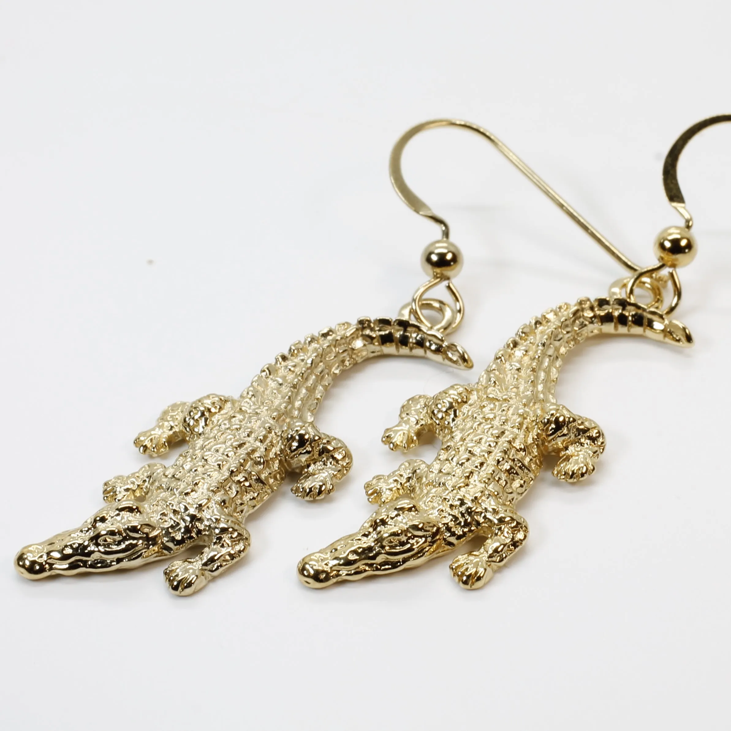 Alligator Dangle Earrings in 14kt. Yellow Gold Vermeil in Large Statement Size Alligator