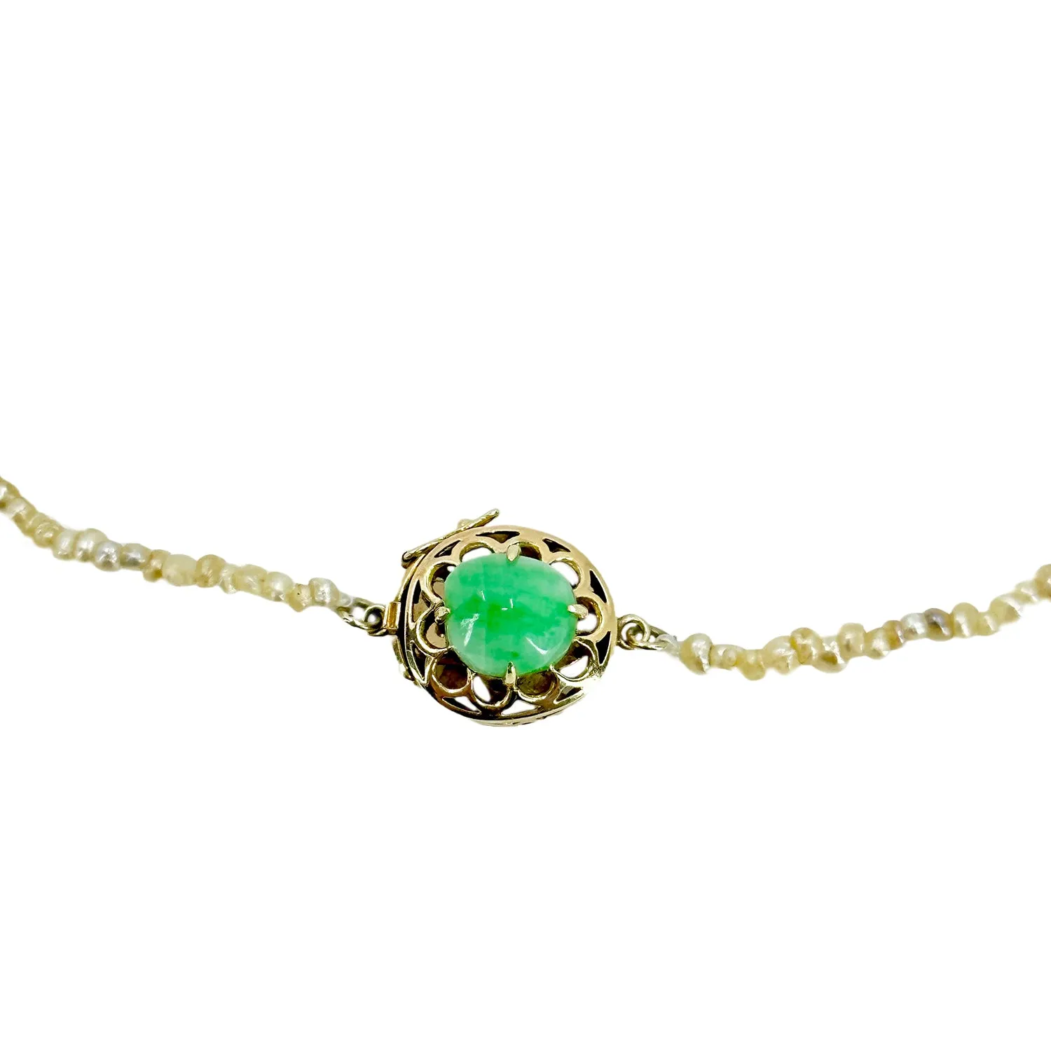Antique Natural Victorian Seed Pearl Jade Nugget Graduated Necklace Strand Opera - 14K Yellow Gold 28 Inch