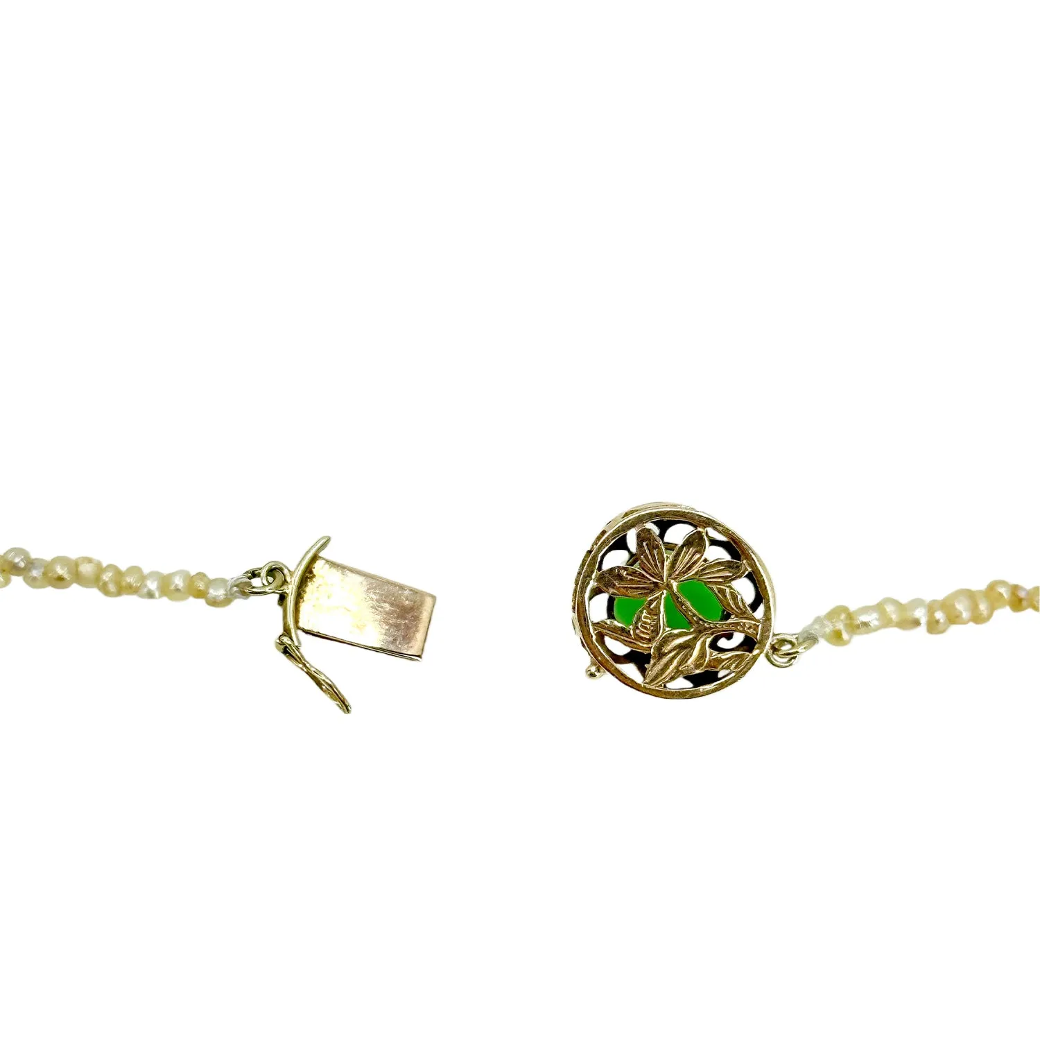 Antique Natural Victorian Seed Pearl Jade Nugget Graduated Necklace Strand Opera - 14K Yellow Gold 28 Inch