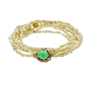 Antique Natural Victorian Seed Pearl Jade Nugget Graduated Necklace Strand Opera - 14K Yellow Gold 28 Inch