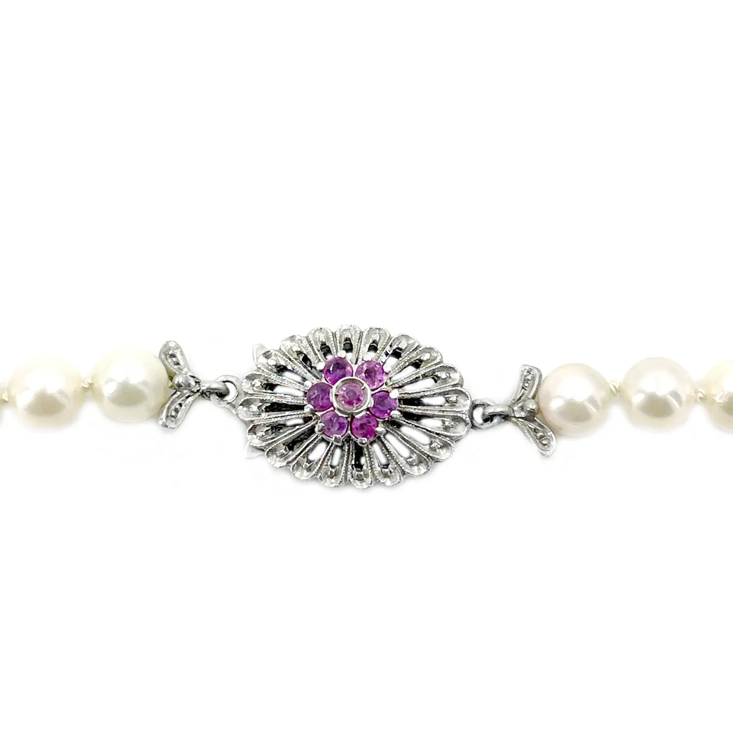 Art Nouveau Japanese Saltwater Cultured Akoya Pearl Pink Topaz Opera Necklace - 18K White Gold 36 Inch