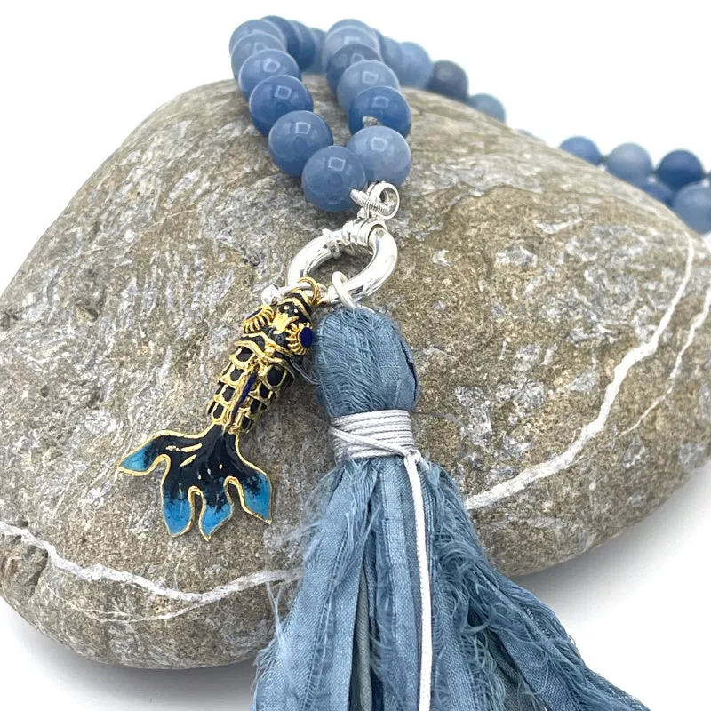 Articulated Fish Blue Aventurine Gemstone Necklace